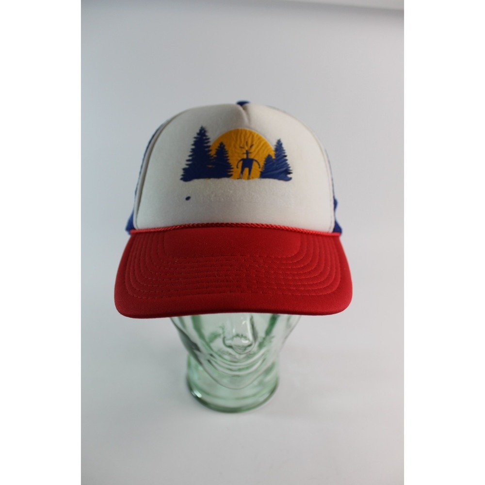 Vintage 1980s Foam Trucker Cap Snap Back Hat One Size Fits All Red Blue White
